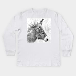 DONKEY pencil portrait .2 Kids Long Sleeve T-Shirt